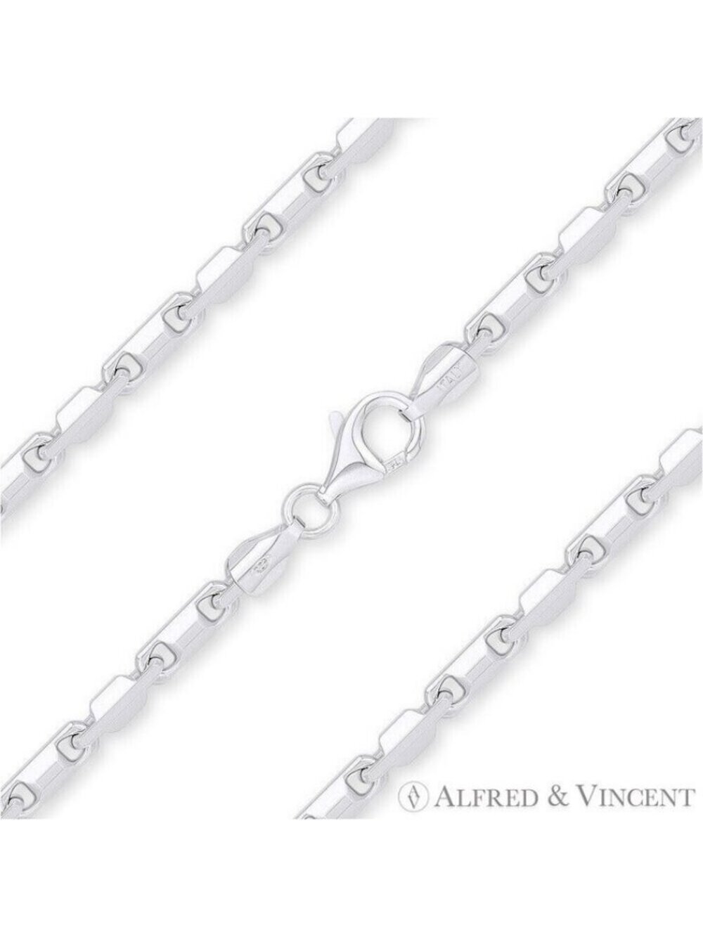 2.8mm Heshe Link Bar Chain Bracelet in .925 Italy Sterling Silver - 7"